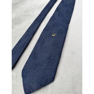 Vintage Sears The Mens Store Blue Tie Gold Tone Pin Black Gem Jacquard Woven